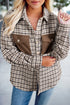 Casual Contrast Corduroy Flap Pocket Patchwork Plaid Shacket