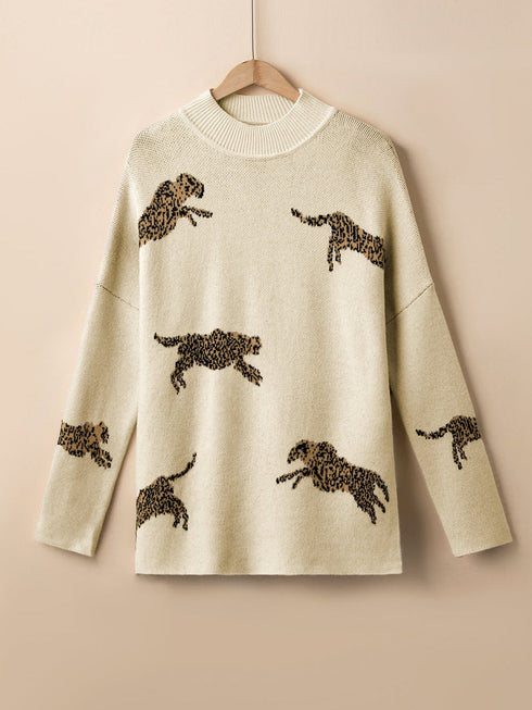 parchment-lively-cheetah-print-high-neck-split-hem-sweater