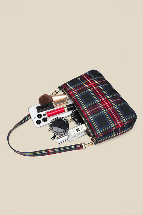 Blackish Green Retro Plaid Zip Square Single Shoulder Bag