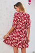 Red Floral Print Contrast Trim Button Tie Neck Swing Dress