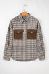Casual Contrast Corduroy Flap Pocket Patchwork Plaid Shacket