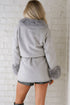 Light Grey Plus Collar Cuff Patchwork Open Front Belted Overcoat