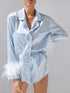 Feather Detachable Long Sleeve Shorts Set Pajamas