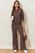 Dark Brown Solid Collared Sweatshirt and High Waist Pants Active Set