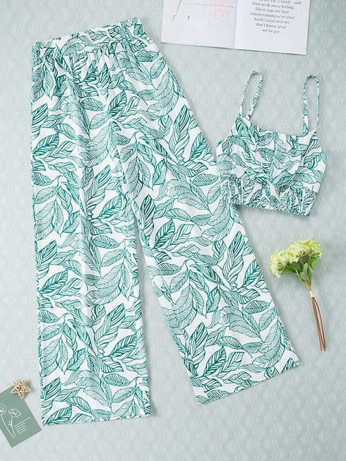 Feminine Floral Print Suspender Jumpsuit Set