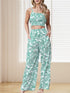 Feminine Floral Print Suspender Jumpsuit Set