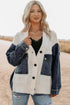 Beige Chunky Knit Denim Patchwork Cardigan Sweater