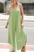 Grass Green Sleeveless V Neck Pocketed Wide Leg Jumpsuit