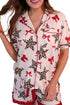White Leopard Star Ribbon Bow Print Contrast Trim Short Pajama Set