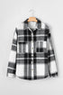 Gray Plaid Color Block Buttoned Long Sleeve Jacket with Pocket