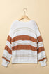 white-striped-knit-puff-sleeve-casual-sweater
