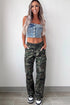 Green Camouflage Print Button Flap Pocket Patched Loose Pants