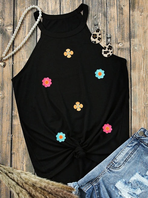 black-sweet-floral-embroidery-casual-tank-top