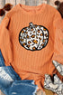 Orange Leopard Pumpkin Graphic Corded Sweatshirt