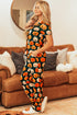Orange Halloween Pattern Short Sleeve Shirt Pajama Set