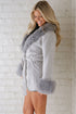 Light Grey Plus Collar Cuff Patchwork Open Front Belted Overcoat