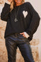 Black Heart Chest Contrast Cuffs Baggy Sweater