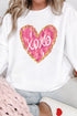 White xoxo Glitter Trim Brushstroke Heart Printed Pullover Sweatshirt