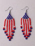 Fiery Red American Flag Beaded Fringed Hook Earrings