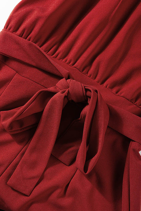 Fiery Red Chic Belted Wide Leg Jumpsuit
