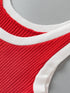 Fiery Red Ribbed Knit Tank Top with Colorblock Detail
