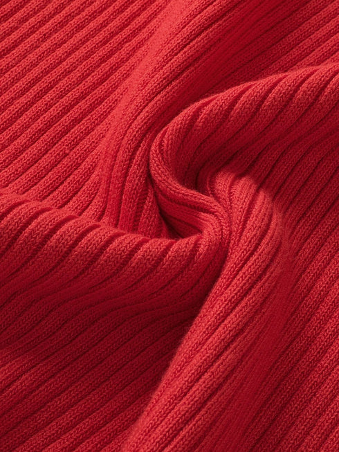 Fiery Red Ribbed Knit Tank Top with Colorblock Detail