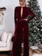 Fiery Red Velvet Pocketed Cut out Back Wide Leg Jumpsuit