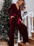 Fiery Red Velvet Pocketed Cut out Back Wide Leg Jumpsuit
