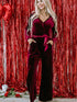 Fiery Red Velvet Pocketed Cut out Back Wide Leg Jumpsuit