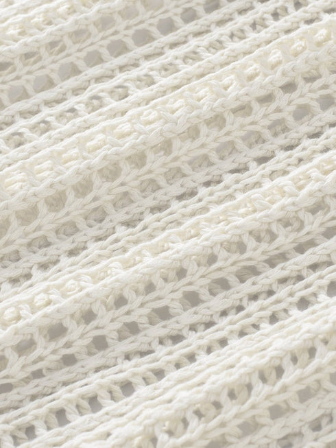 Fishnet Mesh Detail Ribbed Round Neck Short Sleeve Sweater Top