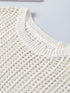 Fishnet Mesh Detail Ribbed Round Neck Short Sleeve Sweater Top