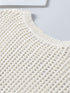 Fishnet Mesh Detail Ribbed Round Neck Short Sleeve Sweater Top