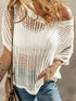 Fishnet Mesh Detail Ribbed Round Neck Short Sleeve Sweater Top