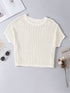 Fishnet Mesh Detail Ribbed Round Neck Short Sleeve Sweater Top