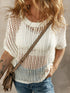 Fishnet Mesh Detail Ribbed Round Neck Short Sleeve Sweater Top