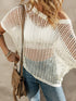 Fishnet Mesh Detail Ribbed Round Neck Short Sleeve Sweater Top