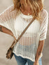 Fishnet Mesh Detail Ribbed Round Neck Short Sleeve Sweater Top