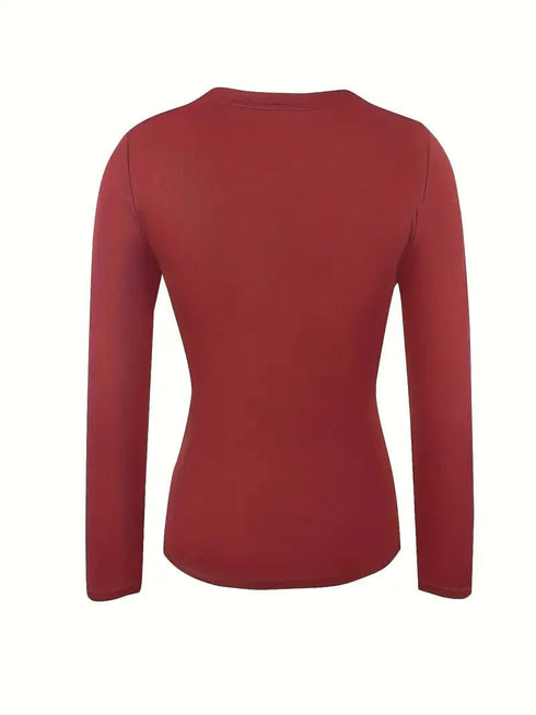 Fitted Crew Neck Top with Long Sleeves and Ribbed Texture