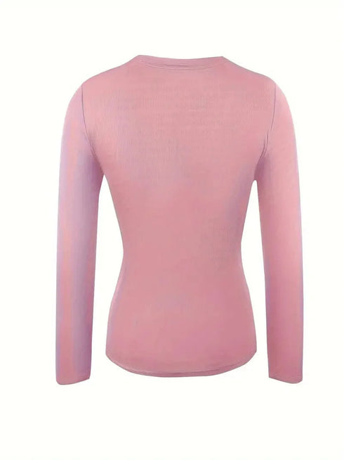 Fitted Crew Neck Top with Long Sleeves and Ribbed Texture