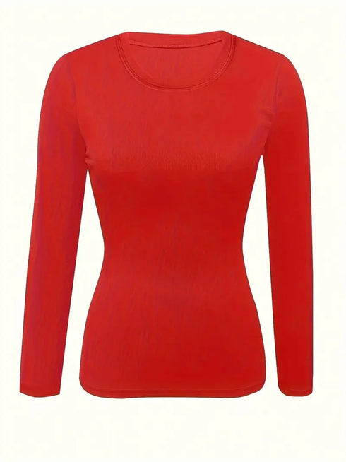 Fitted Crew Neck Top with Long Sleeves and Ribbed Texture