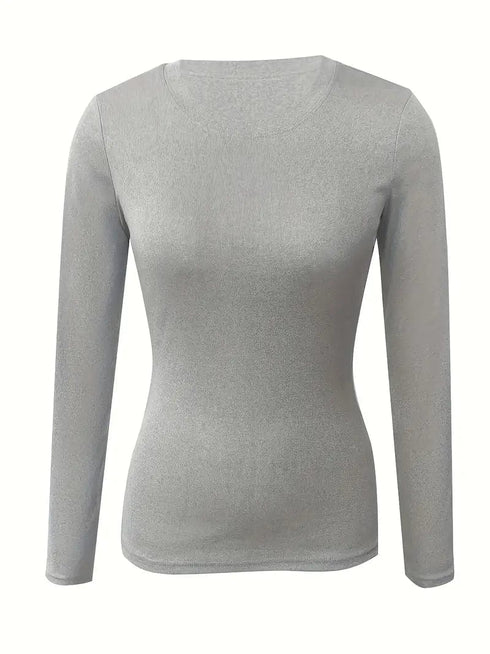 Fitted Crew Neck Top with Long Sleeves and Ribbed Texture