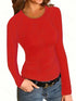 Fitted Crew Neck Top with Long Sleeves and Ribbed Texture