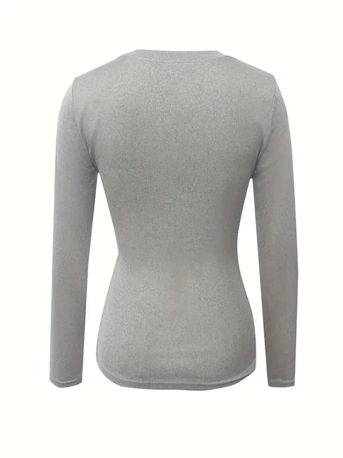 Fitted Crew Neck Top with Long Sleeves and Ribbed Texture