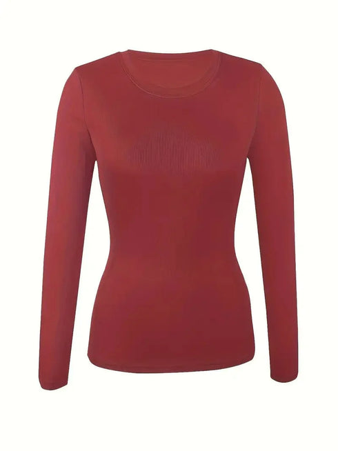Fitted Crew Neck Top with Long Sleeves and Ribbed Texture