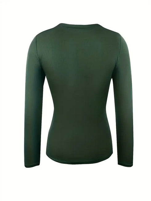 Fitted Crew Neck Top with Long Sleeves and Ribbed Texture
