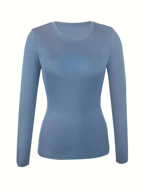 Fitted Crew Neck Top with Long Sleeves and Ribbed Texture