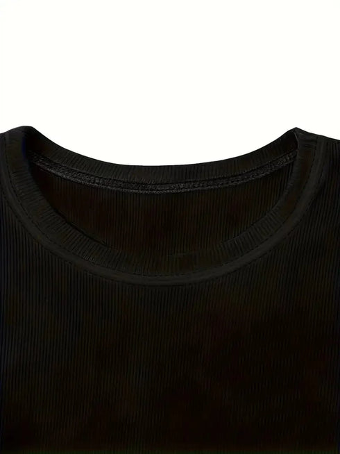 Fitted Crew Neck Top with Long Sleeves and Ribbed Texture