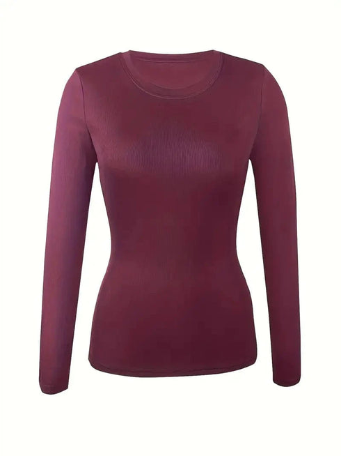 Fitted Crew Neck Top with Long Sleeves and Ribbed Texture