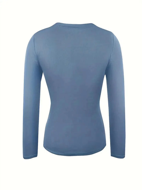 Fitted Crew Neck Top with Long Sleeves and Ribbed Texture