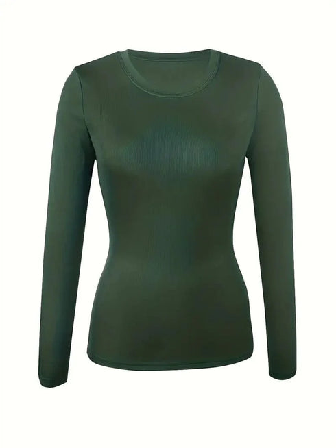Fitted Crew Neck Top with Long Sleeves and Ribbed Texture